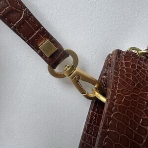 Talbots Women’s Genuine Leather Croc Embossed Zip Clutch Wristlet Bag Brown